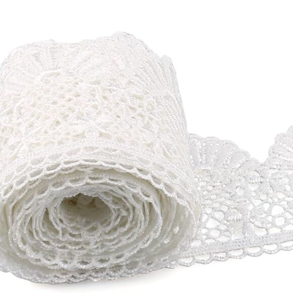 Off-white Sheer Curtain Panels w/lace or Embroidered Scalloped 3" Lace (8 yds) - Picture 3 of 8